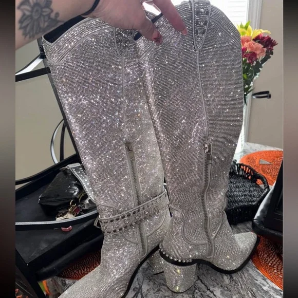 Dolls Kill Silver Rhinestone Boots - Picture 3 of 6